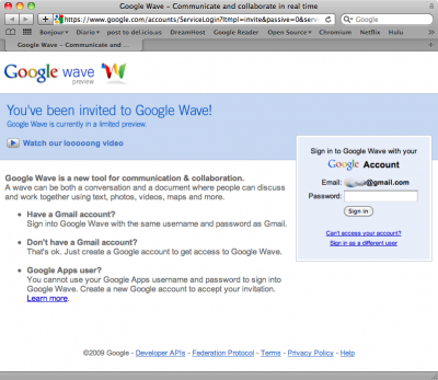 Google Wave invitation screen